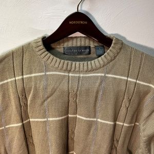 Oscar de la Renta Dress Sweater, beige with blue and white stripes - XL.